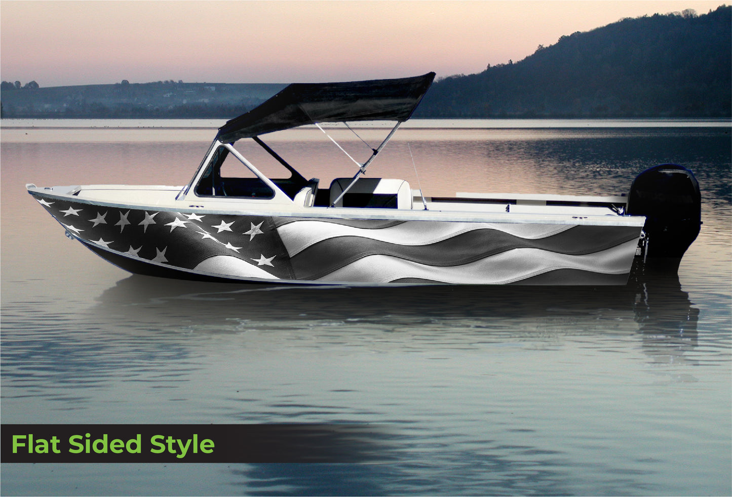 Grayscale Waving Flag | Aluminum Boat Wrap