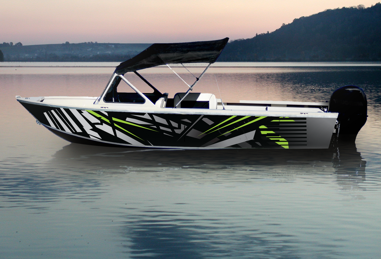 Abstract Black & Green | Aluminum Boat Wrap