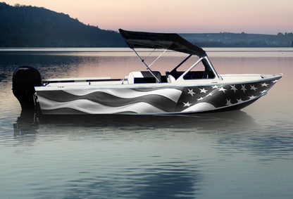 Grayscale Waving Flag | Aluminum Boat Wrap